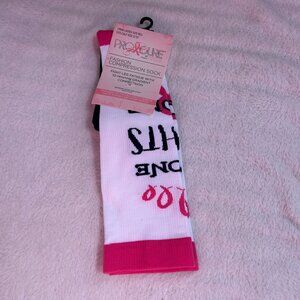 Pro Cure No One Fights Alone Fashion Compression Socks Pink White 6-10 New